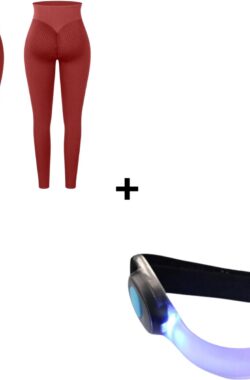 TikTok Legging + Verlichting – Sportlegging Dames – Squat Proof en Fitness Legging – Yoga Legging – High Waist Sport Legging – Anti Cellulite – Shapewear Dames – Push Up – Butt Lifter – Sportkleding Dames | Rood | Maat M