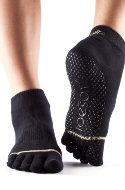 Toesox Yoga Ankle Grip Socks teensokken – Zwart – 45-49