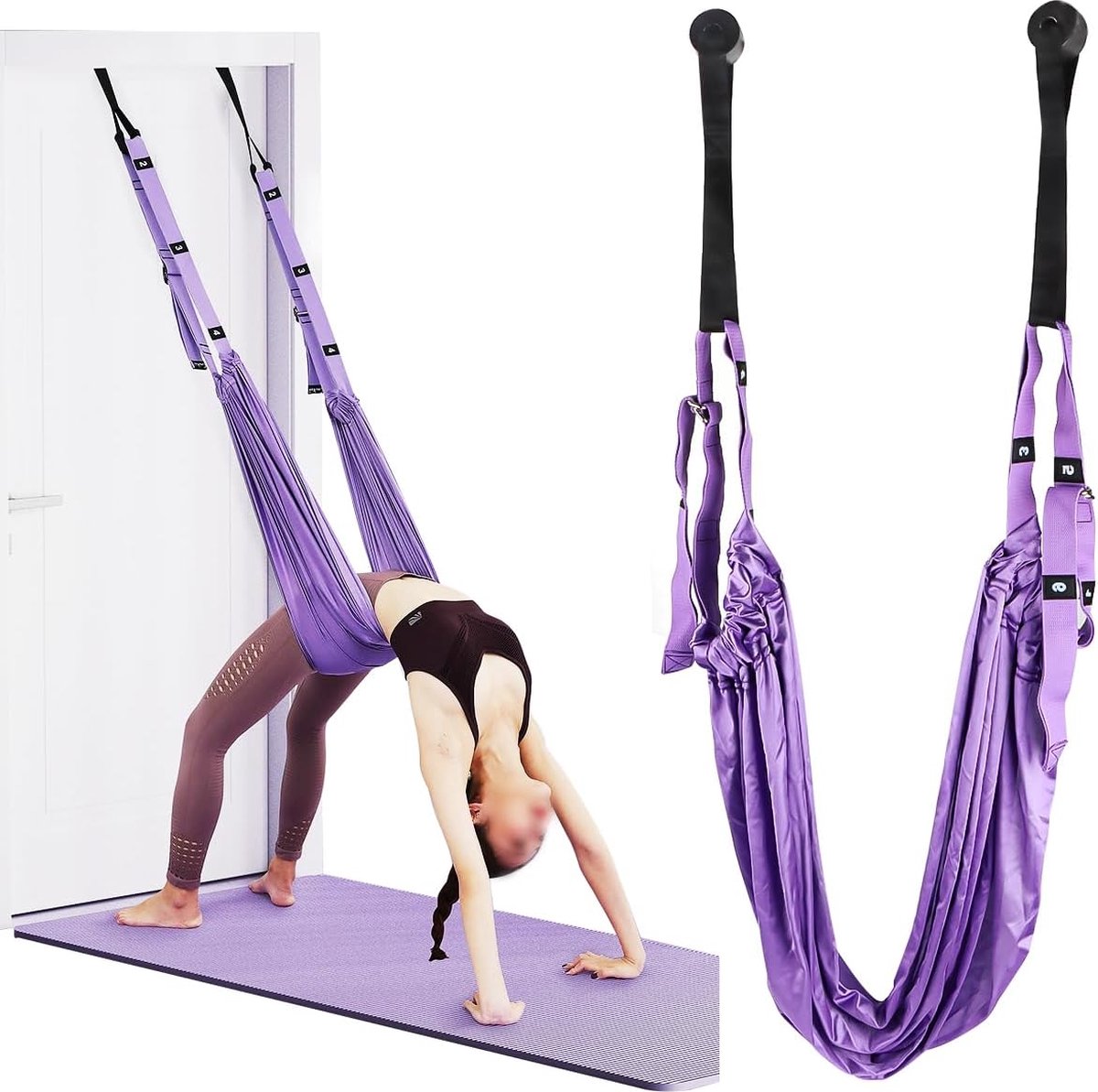 Yoga Hangmat, zeer elastische yogahanddoek om op te hangen, verstelbare yoga-schommel, aerial yoga touw voor revalidatie, pilates, ballet, cheerleading, spagat gymnastiek