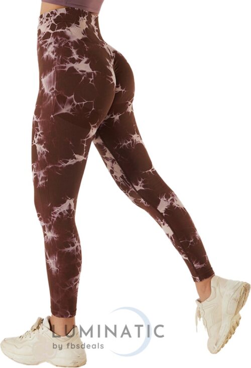 Yoga Legging - Fitness Legging - Sportlegging Dames - Tie Dye - High Waist Legging - Yoga Kleding Dames - Yoga Broek Dames - Sportkleding Dames - Sportbroek Dames - Legging & Shapewear Dames | Luminatic® | Bruin | M