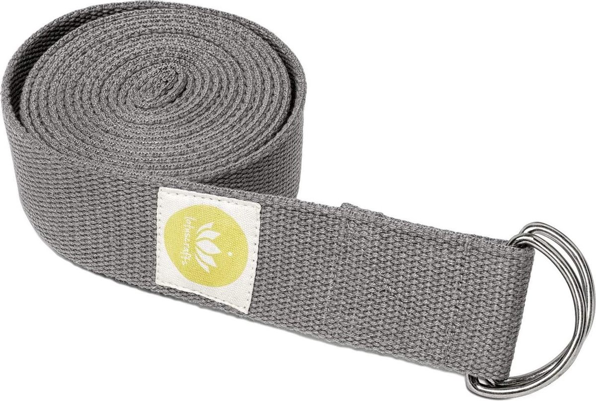 Yoga Riem Antraciet - 100% BIO katoen (KBA) - GOTS - voor betere rek - voor beginners en gevorderden - yogariem met metalen sluiting [250 x 3,8 cm] - yoga belt - yoga gordel - yoga strap - stretch strap