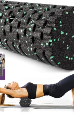 3D-textuurmassage, schuimroller (33 cm x 14 cm) voor spierspanning verlichten, gemiddelde hardheid, zelfmassage, faciarol voor rug, rug, benen (zwart-groen)