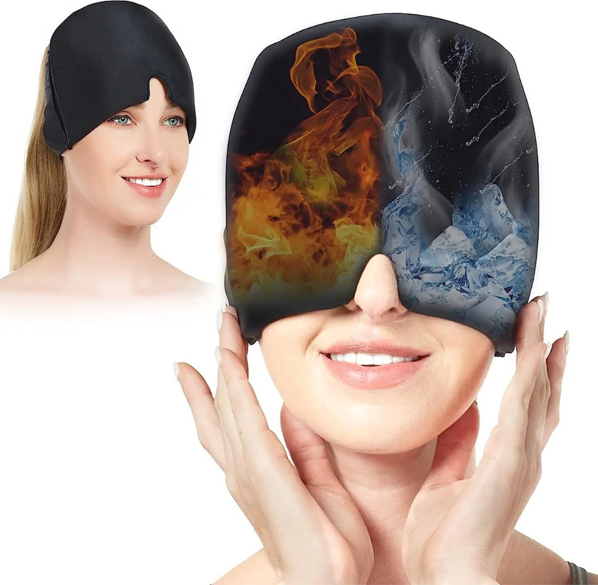 ALLGoods. Migraine Muts - Migraine Masker Warm&Koud - Oogmasker 360° Dikke Geldekking - Oogkussen Hoogwaardige Stof - Zwart