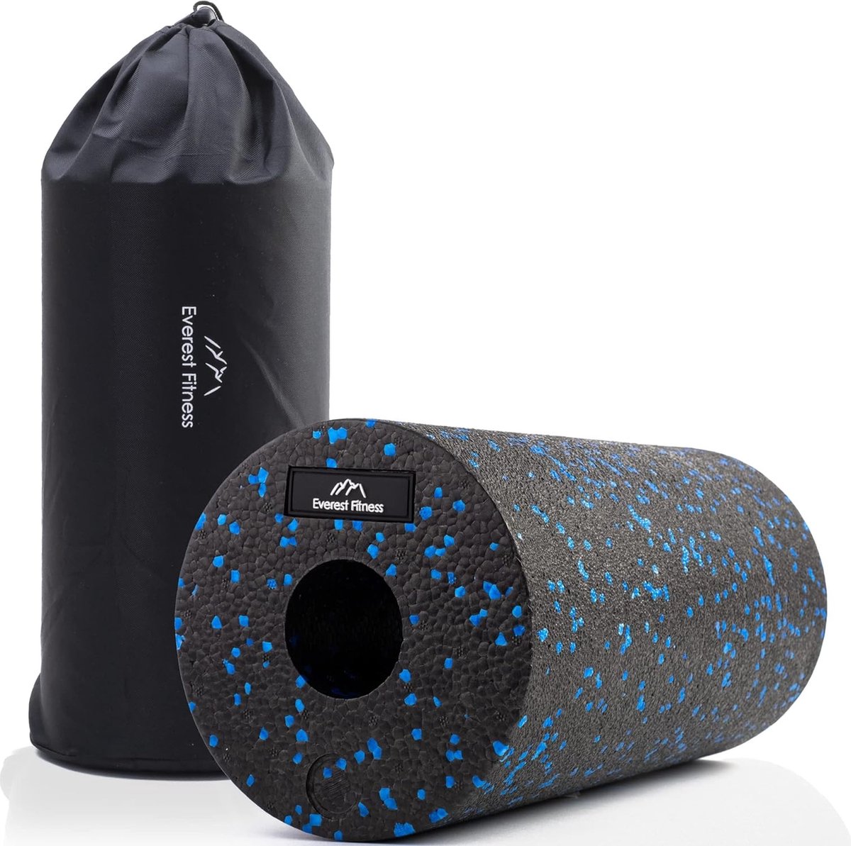 Fasciarol 30 cm medium hard in zwart/blauw incl. boekje - Professionele fasciarol voor rug en wervelkolom - Foam Roller - Massage Roller - Fitness Roll - Yoga Massage Roller met Everest Fitness