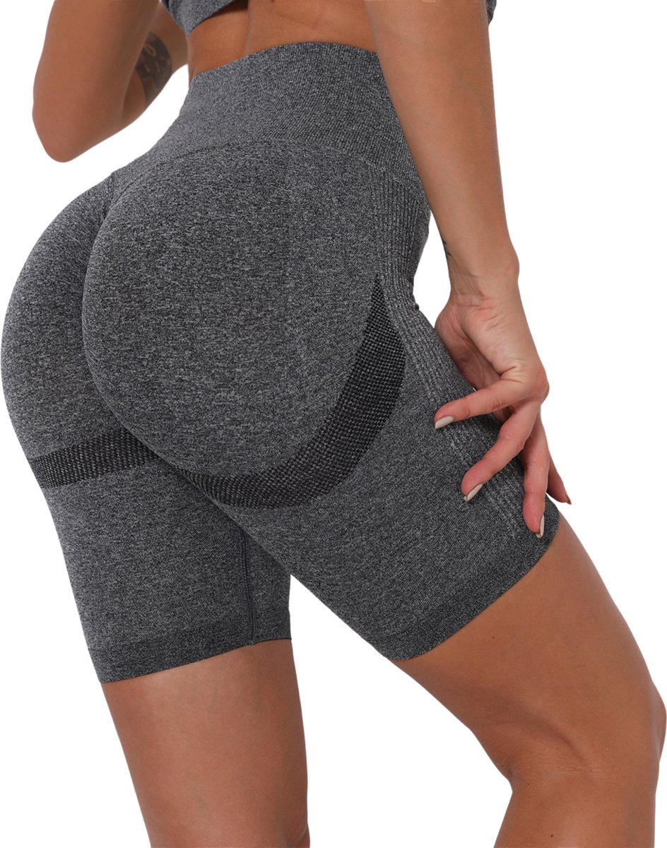 High waist Fitness short - Maat S - Grijs - Sport legging dames kort - Sportbroekje - Gym short - sportkelding dames - high waist - scrunch sport broekje - fitness short - gym short - yoga short - sportkleding dames Merk: Shapetape