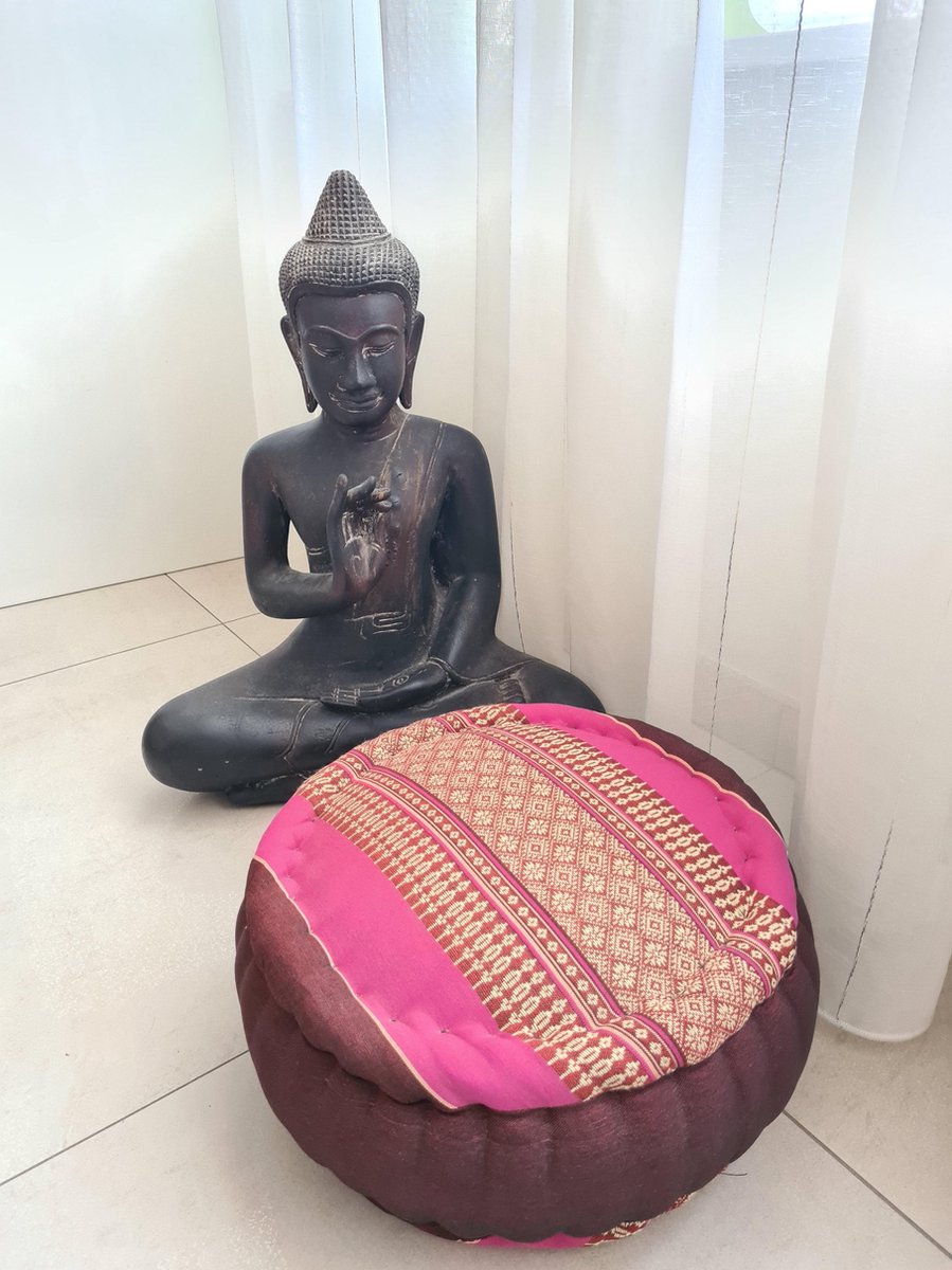 Jar Zafu kussen - Yogakussen - Meditatie kussen - Rond meditatiekussen - Thais kussen - Kapok - 32x32x15 cm - Roze