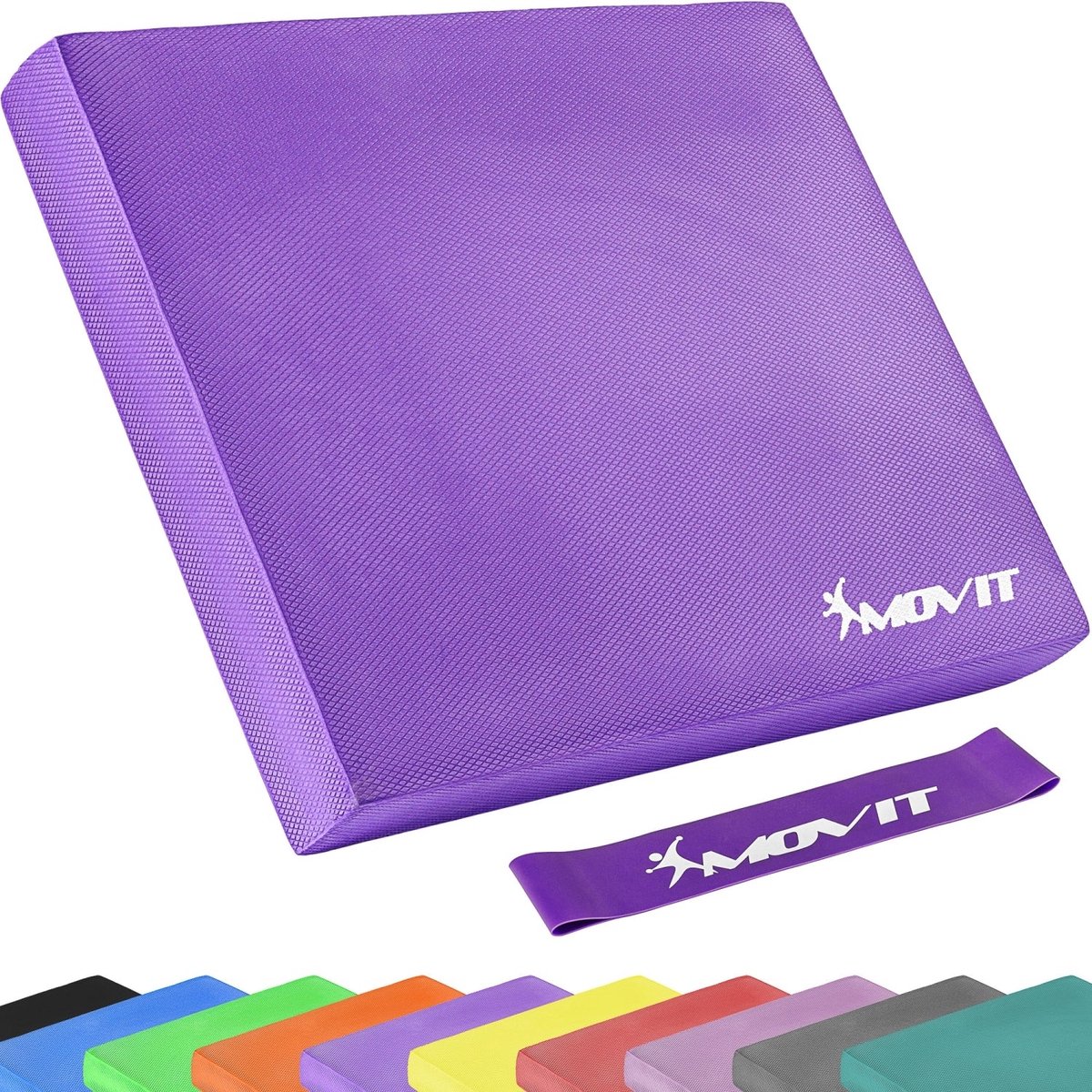 MOVIT® Balance Pad met Fitnessband - Set van 2 - Balanskussen - Yoga - Pilates - Meditatie - Paars