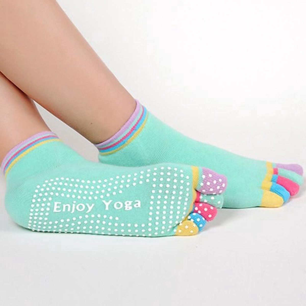 New Age Devi - Yoga sokken met anti-slip - turqoise met gekleurde tenen - maat 36-40