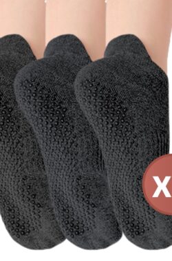 RENALUX – Yoga Sokken Antislip Dames – Antislip Sokken Dames – Pilates Sokken – Anti Slip Sokken – Huissokken met Antislip Dames – Zwart, Zwart & Zwart – Set van Maarliefst 3 Paar