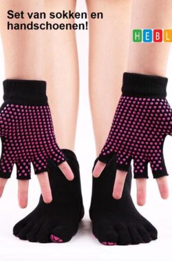 *** Set Yoga-sokken & – handschoenen Zwart/Roze, Antislip, One Size – van Heble®***