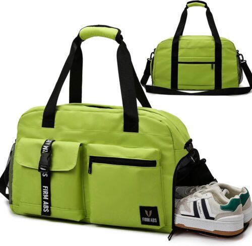 Sporttas voor dames en heren, reistas met schoenenvak, trainingstas met nat vak, waterdichte weekendtas, kan worden gebruikt als gymtas/zwemtas/saunatas, groen, Sportief
