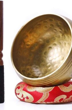 Tibetaanse Klankschaal Set | Meditatie Schaal met Aanstrijkhout & Kussen | Singing Bowl | Klank Schaal | Yoga, Chakra | Rood – 8 cm