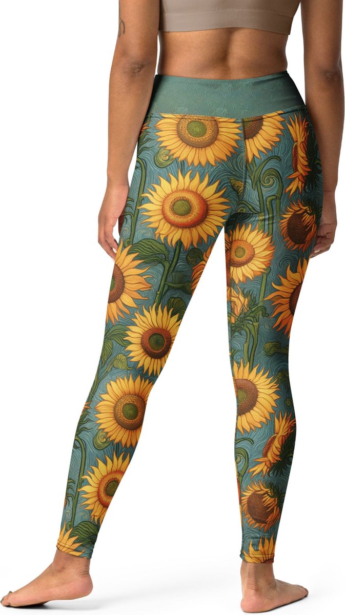 Vincent van Gogh 'Zonnebloemen' ("Sunflowers") Beroemde Schilderij Yoga Leggings | Premium Kunst Yoga Legging Dames | S