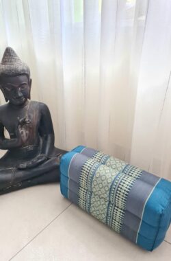 Yoga blok – Traditionele Thaise Kapok Yoga Ondersteuning Blok Kussen – Meditatie Kussen rechthoek – 35x15x10cm – Blauw/grijs