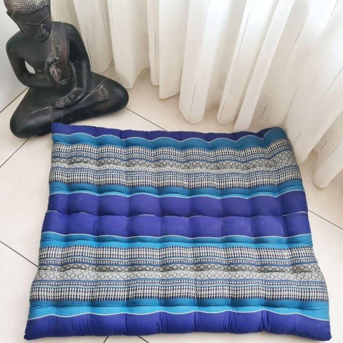 Zabuton - Meditatiemat - Zitkussen - Thais kussen/mat - Extra groot - Kapokvulling - 70x70cm - Blauw