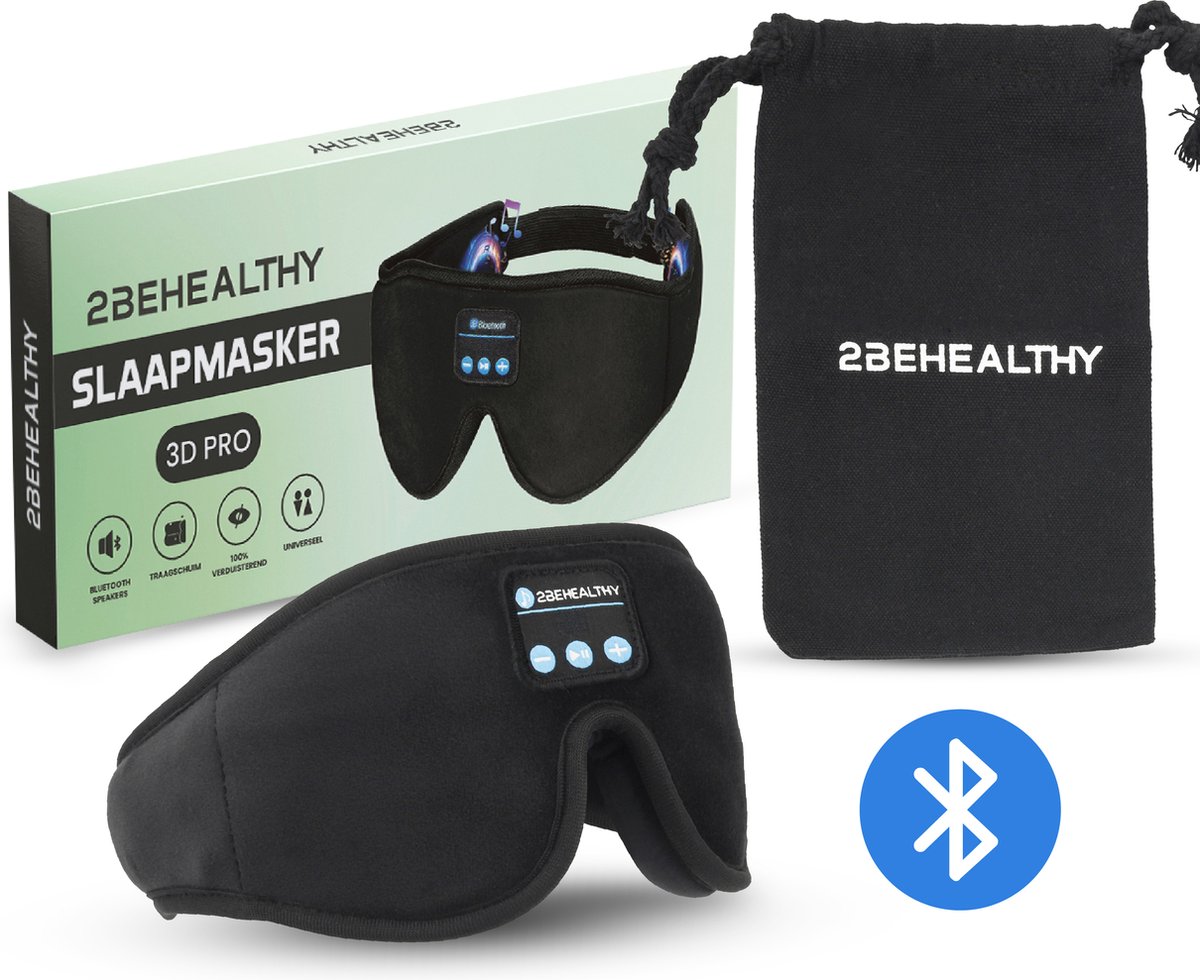 2BEHEALTHY® 3D Slaapmasker met Bluetooth voor vrouwen & mannen - Inc. luxe Opbergzakje - 100% Verduisterend - Oogmasker