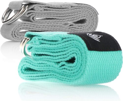 2x yoga tape gemaakt van polyester - yoga riem met metalen sluiting - tape voor beter stretchen voor beginners en gevorderden (02 stuks - yogariem)