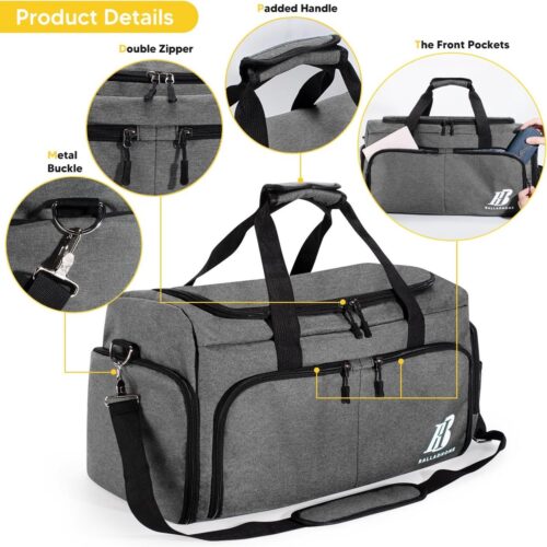 42L Sporttas Reistas Dames en Heren Sporttassen met Schoenenvak & Nat Vak Waterdichte Fitnesstas Trainingstas Weekendtas Duffel Bag voor Fitness, Gym, Yoga, Reis (Grijs)-U