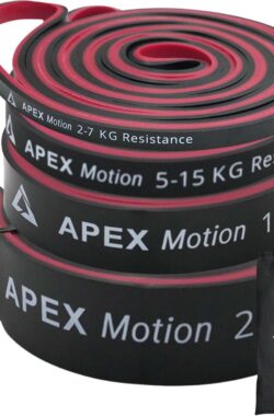 APEX Motion Premium Resistance Bands 4 Delige Set – Weerstandsbanden 2-92 KG – Powerbands – Tweelaags – 100% natuurlijk latex en huidveilig – incl GRATIS Draagtas