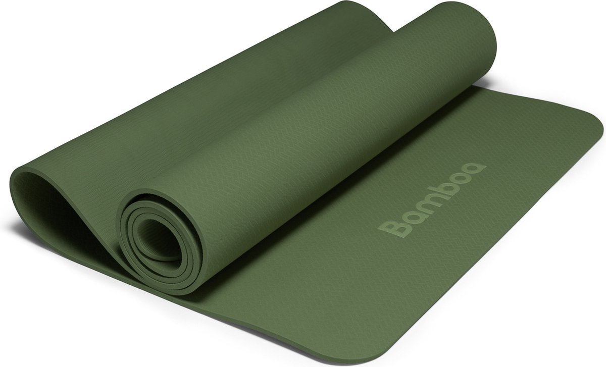 Bamboa Yogamat Groen | 6mm | Anti-Slip | Optimale Grip | Sterke Yoga mat | Makkelijk schoon te houden | Army Groen
