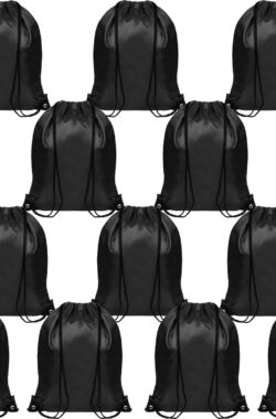 Belle Vous Zwarte Trekkoord Gymtassen (12 Pak) – 42 x 35 cm – School Sport Rugzakken voor Opslag, Reizen en Zwemmen – Unisex Tote voor Heren, Dames, Volwassenen en Kinderen