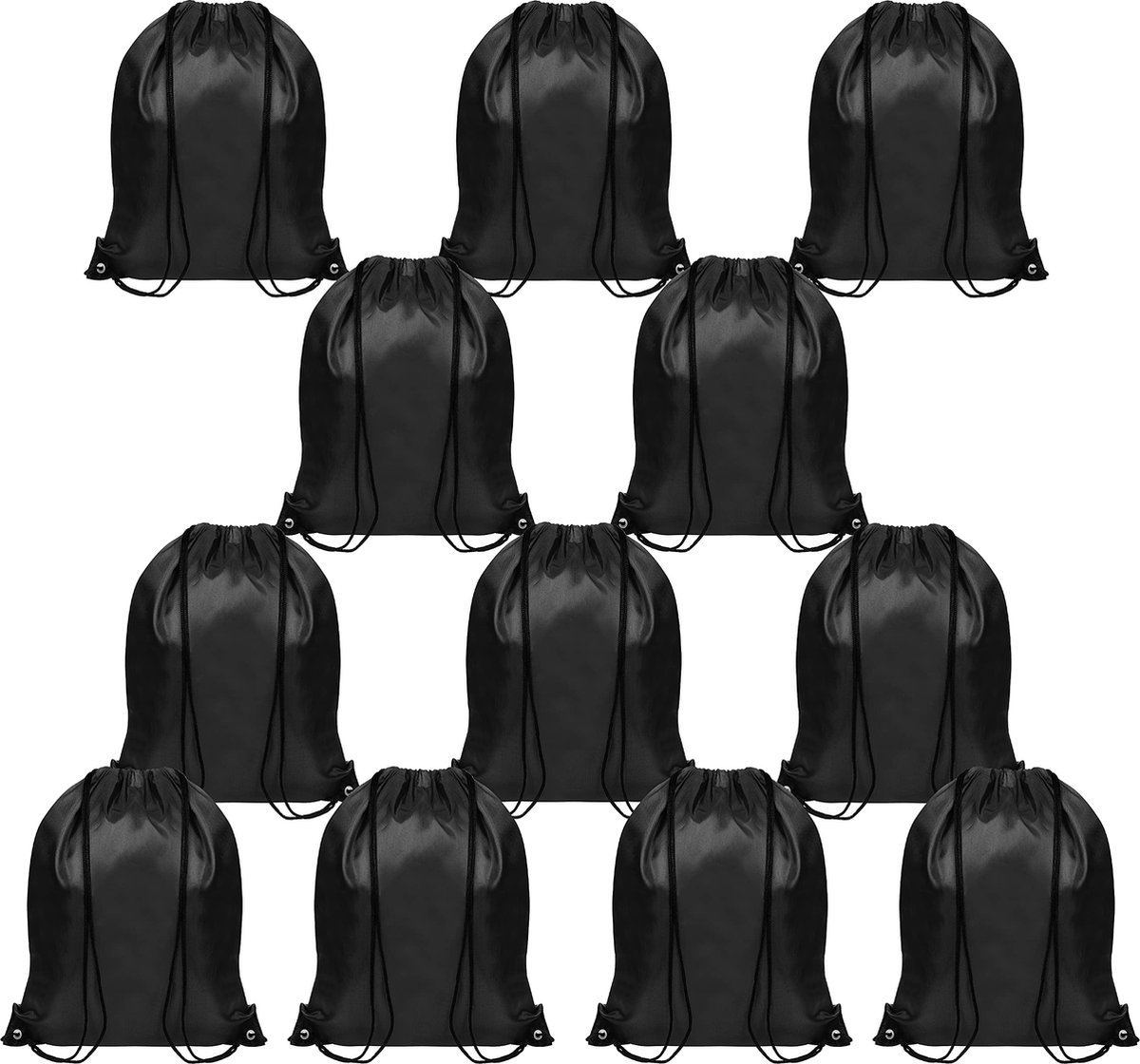 Belle Vous Zwarte Trekkoord Gymtassen (12 Pak) - 42 x 35 cm - School Sport Rugzakken voor Opslag, Reizen en Zwemmen - Unisex Tote voor Heren, Dames, Volwassenen en Kinderen
