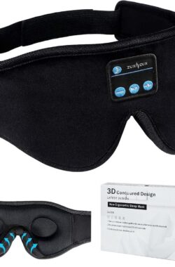 Bluetooth Slaapmasker 3D Oogmasker met Hoofdtelefoon Verstelbaar voor Reizen Siesta Yoga Zijslaper Vliegtuig Slaap Meditatie – Zwart