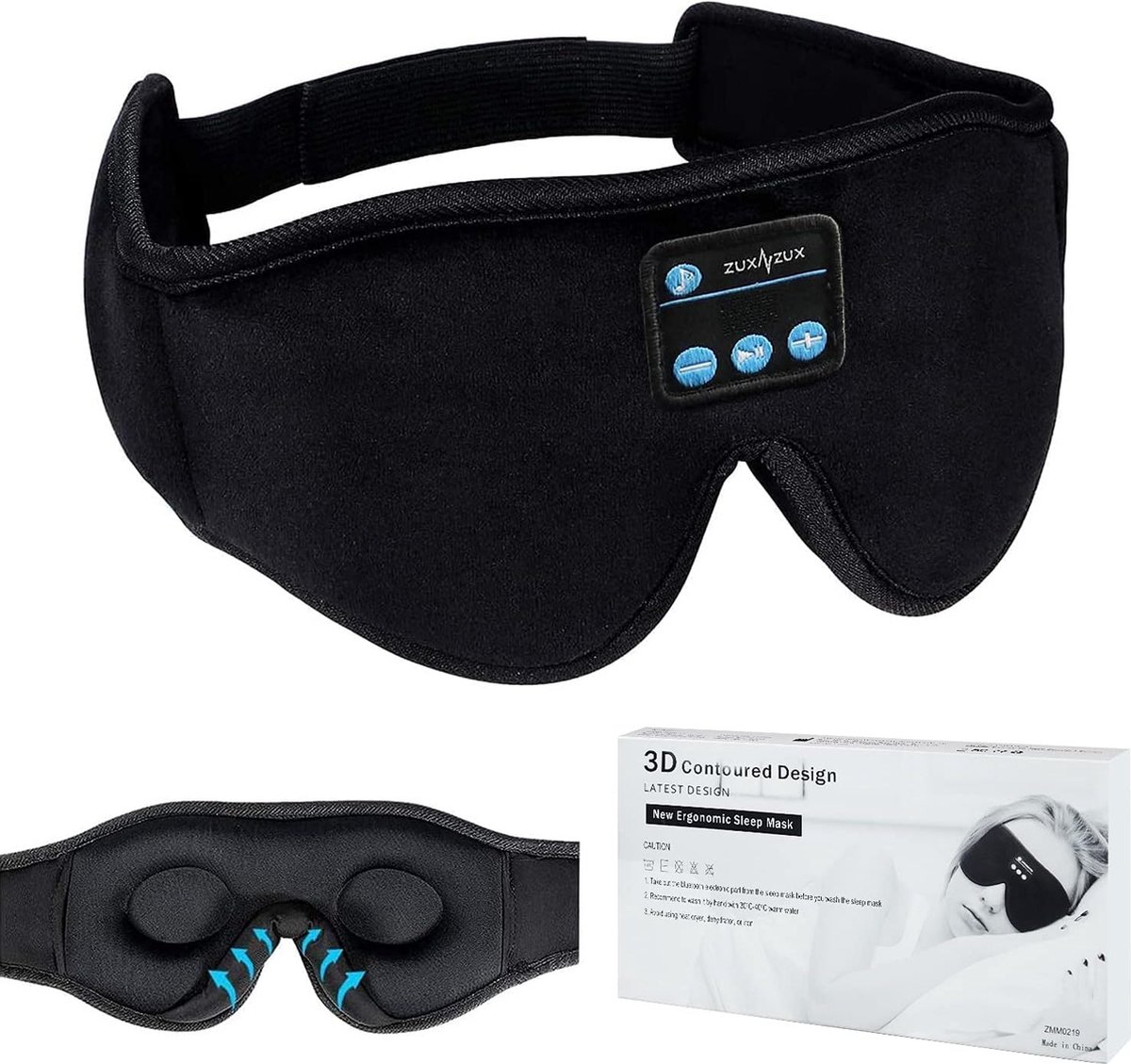 Bluetooth Slaapmasker 3D Oogmasker met Hoofdtelefoon Verstelbaar voor Reizen Siesta Yoga Zijslaper Vliegtuig Slaap Meditatie - Zwart
