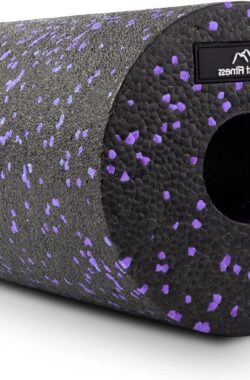 Fasciarol 30 cm medium hard zwart-paars + boekje – professionele foam roller voor rug wervelkolom yoga massage fitness stretching foam roller