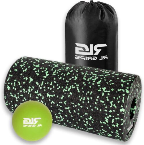 Foam Roller 30 cm RL Grips™ met massagebal 63 cm - rol voor schuim- en lacrossebal voor zelfmassage - mobiliteitsrol en bal voor spierpijn (groen) stretching foam roller