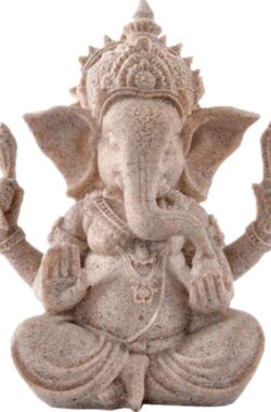 Ganesha Beeldje Olifant Boeddha – 13CM – Woondecoratie Indiase Religieuze Hindoe God Standbeelden Natuur Zandsteen Fengshui Buddha