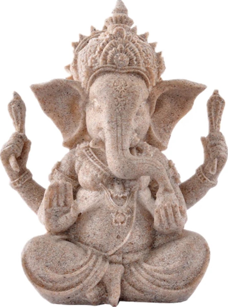 Ganesha Beeldje Olifant Boeddha - 13CM - Woondecoratie Indiase Religieuze Hindoe God Standbeelden Natuur Zandsteen Fengshui Buddha
