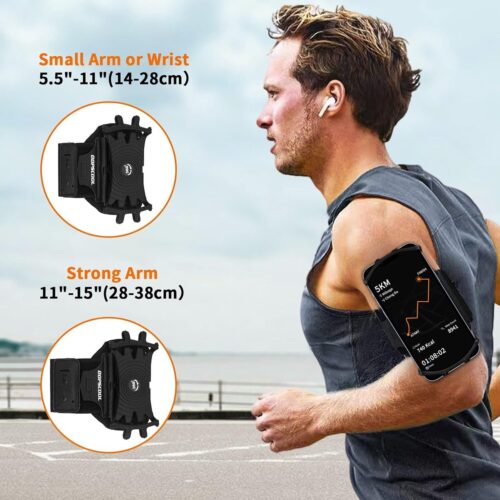 Gsm-armband joggen, 360 ° draaibare afneembare mobiele telefoonhoes joggen universele telefoonhouder 4 ''-6,5" sportarmband mobiele telefoon lopen wandelen klimmen fitness