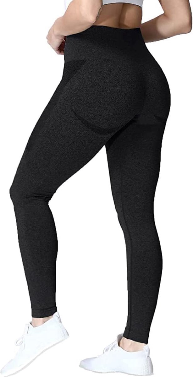 Gym Leggings voor Vrouwen, Hoge Taille Naadloze Workout Yoga Broek, Fitness Scrunch Butt Lifting Elastische Panty - kleur Zwart - maat XL