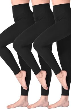 Legging met Hoge Taille voor Vrouwen – Boterachtig Zacht Niet Transparante Legging Voor Buikcontrole, Plus-maat Workout Gym Yoga Rekbare Broek – set van 3 – kleur zwart – maat S,M