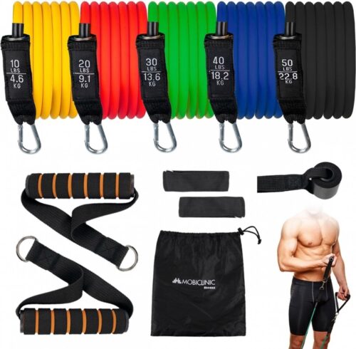 Mobiclinic BR-01 - Weerstandsbanden - Resistance Band set - Fitness Banden - 5 standen - Inclusief accessoires