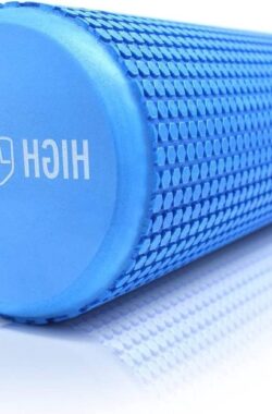 Multifunctionele High Pulse Pilates roller voor spierversterking en fasciamassage – incl. fitnessband en oefenposter – Blauw – 430 x 14 cm stretching foam roller
