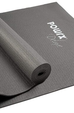POWRX yogamat met tas | Oefenmat voor training | Antislip grote yogamat voor dames, 68″ x 24″ grijs, 0,15 inch dikte