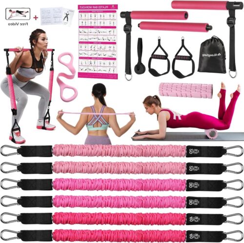 Pilates Bar Set - Latex Elastische Weerstand Bands - Draagbare Thuis Workout Fitness Apparatuur - Yoga Stretching - 180lbs/250lbs - 3 Sectie - ALongSong