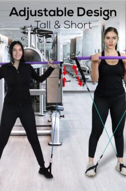 Pilates Bar oefenset – Draagbare fitnessapparatuur met weerstandsbanden – training voor mannen en vrouwen – paarse bodytoning.
