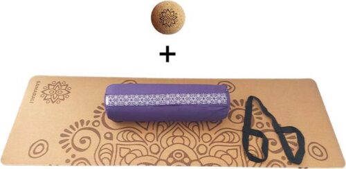 Samarali Purperen Yin Yoga Set Moon - Kurk Mat, Bolster & Massagebal - Ideaal voor Yoga Liefhebbers