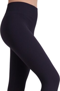 Sportlegging Dames Hoge Taille – Luxe Ribstof – Naadloos – Squat Proof – Yoga Legging – Made in Italy – Donkerblauw – L – SO TIGHT