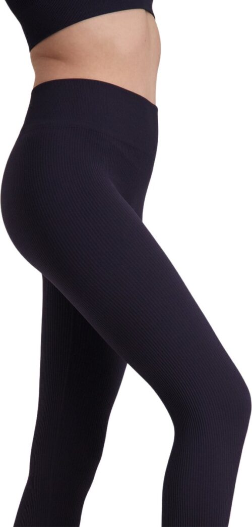 Sportlegging Dames Hoge Taille - Luxe Ribstof - Naadloos - Squat Proof - Yoga Legging - Made in Italy - Donkerblauw - L - SO TIGHT
