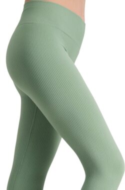 Sportlegging Dames Hoge Taille – Luxe Ribstof – Naadloos – Squat Proof – Yoga Legging – Made in Italy – Groen – L – SO TIGHT