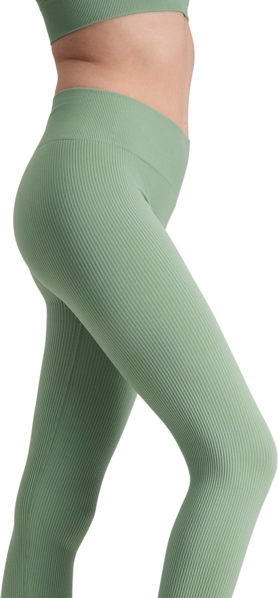 Sportlegging Dames Hoge Taille - Luxe Ribstof - Naadloos - Squat Proof - Yoga Legging - Made in Italy - Groen - L - SO TIGHT