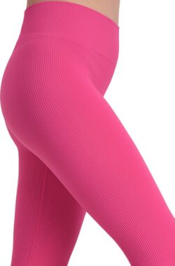 Sportlegging Dames Hoge Taille – Luxe Ribstof – Naadloos – Squat Proof – Yoga Legging – Made in Italy – Roze – L – SO TIGHT