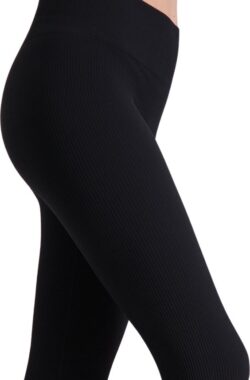 Sportlegging Dames Hoge Taille – Luxe Ribstof – Naadloos – Squat Proof – Yoga Legging – Made in Italy – Zwart – S/M – SO TIGHT