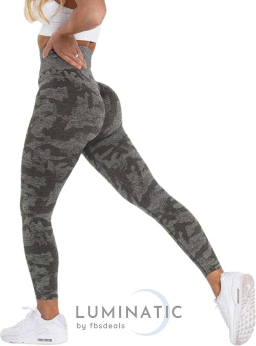 Sportlegging Dames - Yoga Legging - Fitness Legging - Legging Dames - Sport Legging - Shapewear Dames - Camouflage Broek - Camo | Luminatic® | Donker Grijs | XS