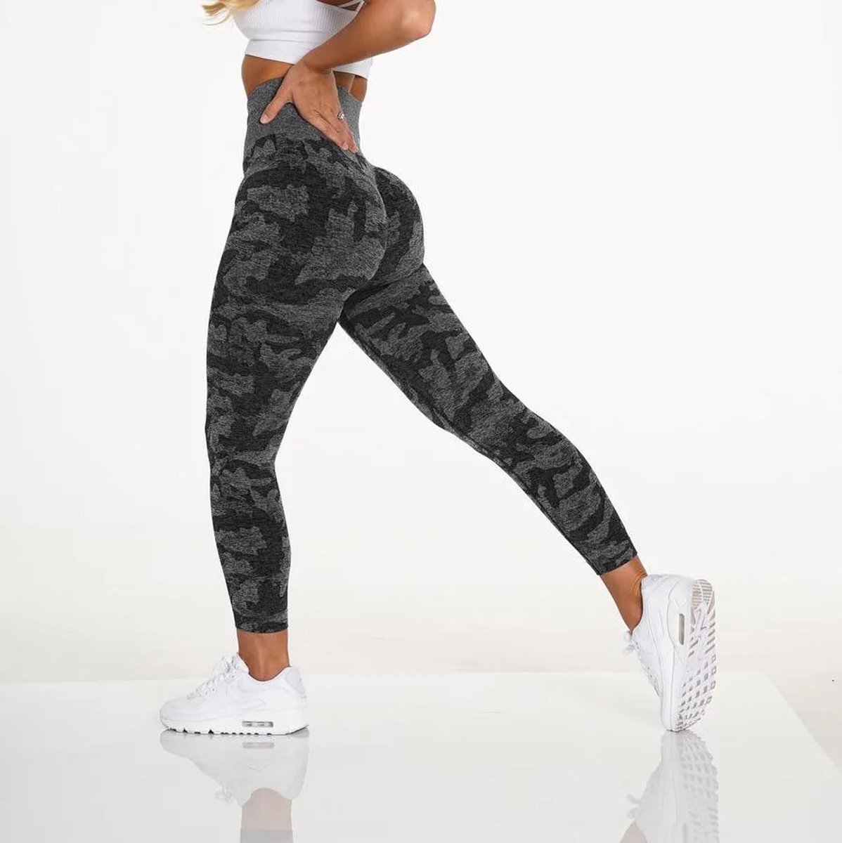 Sportlegging Dames - Yoga Legging - High Waist Legging - Fitness Legging - Yoga Kleding Dames - Yoga Broek Dames - Sportkleding Dames - Sportbroek Dames - Camouflage Legging - Panterprint - Luipaard | Zwart | Maat S