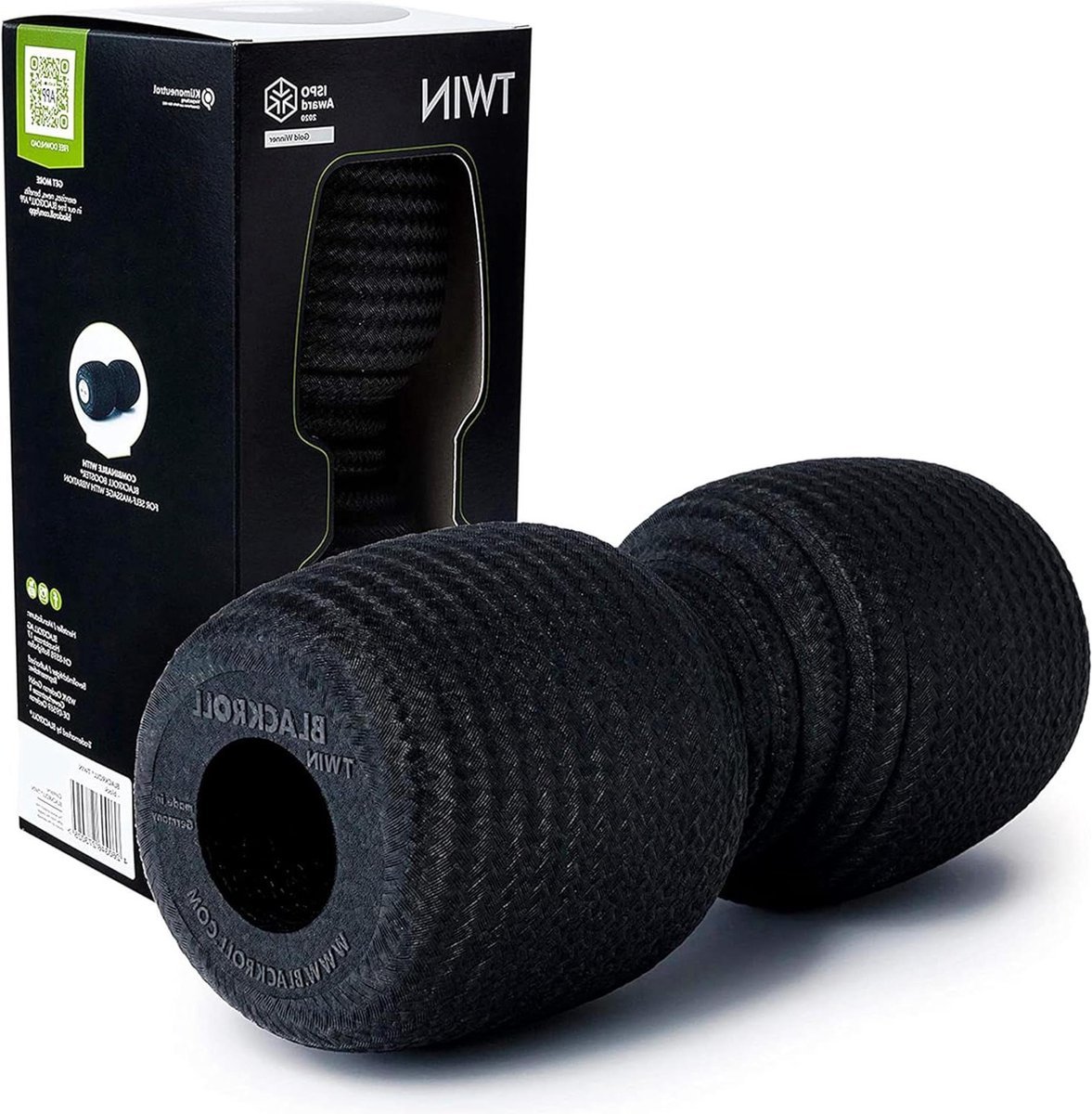 TWIN foamroller voor stimulerende zelfmassage - lange rugspieren en kuiten - triggerpoint massage - 30 x 13 cm zwart stretching foam roller